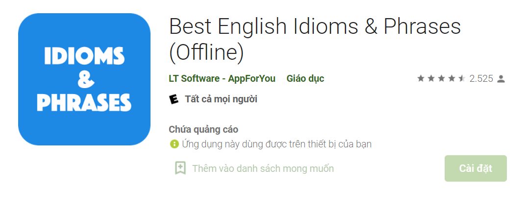 App dịch thành ngữ tiếng Anh - Best English Idioms & Phrases