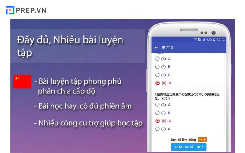 Giao diện app học ngữ pháp tiếng Trung