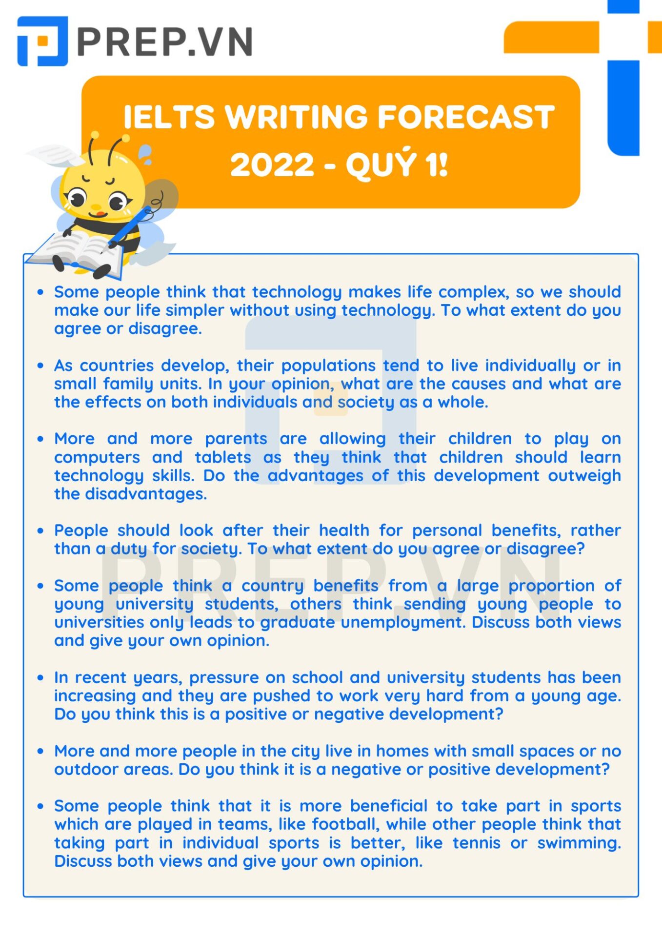 Bộ đề dự đoán IELTS Writing Qúy 1 - 2022