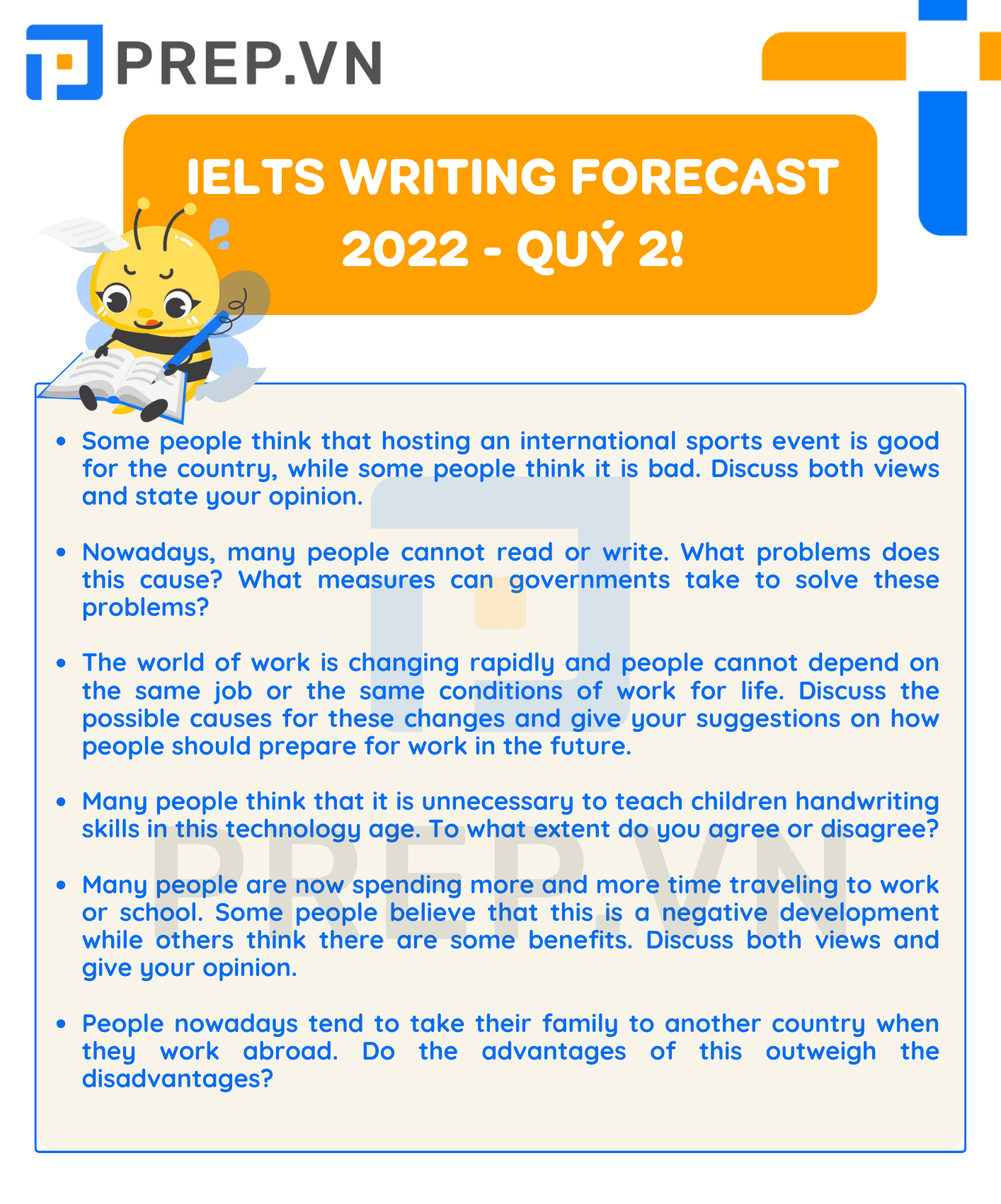 Bộ đề dự đoán IELTS Writing Qúy 2 - 2022