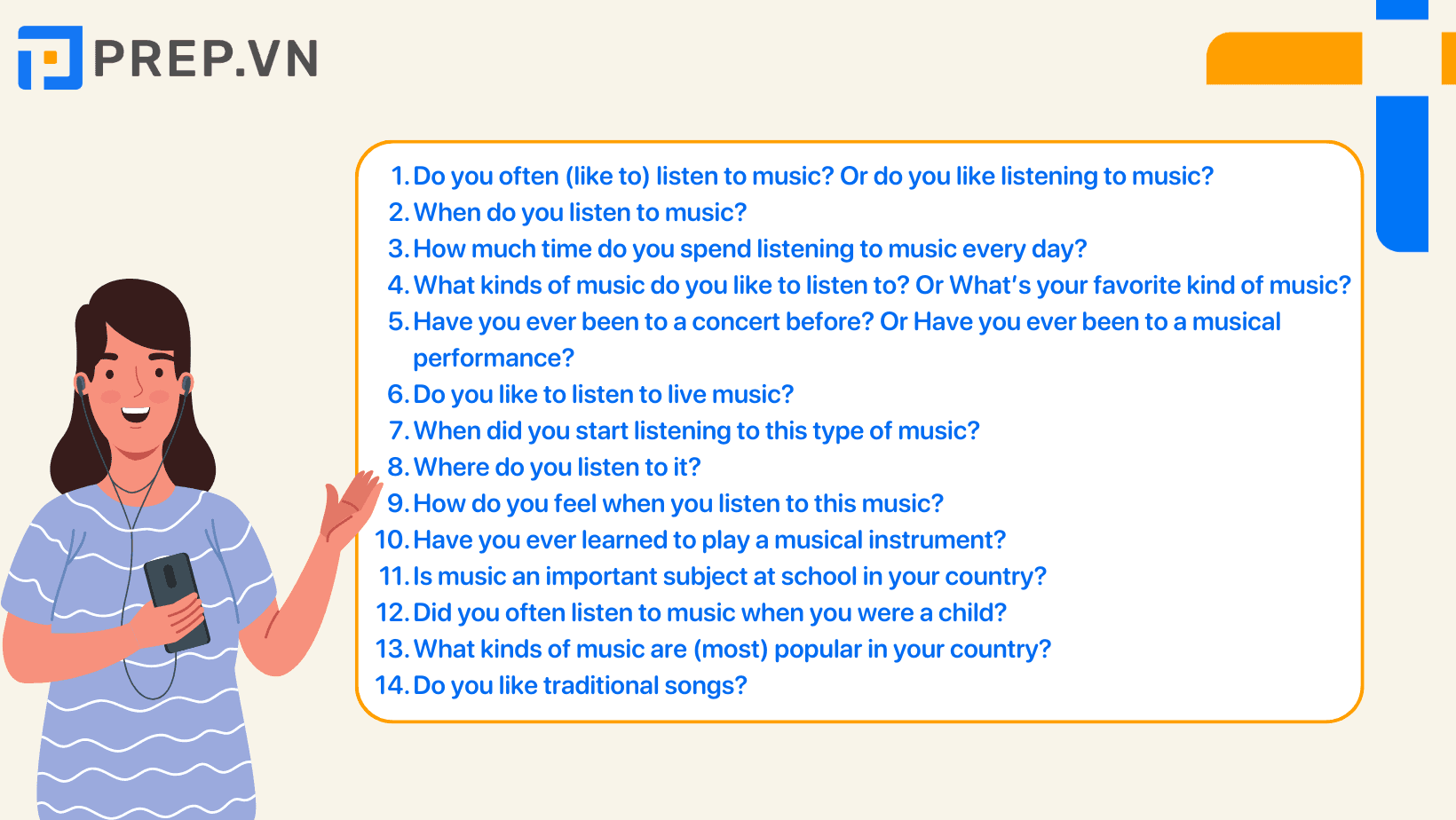 Một số câu hỏi chủ đề Music Speaking Part 1