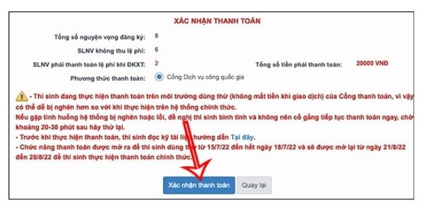 Lệ phí xét tuyển đại học bước 3