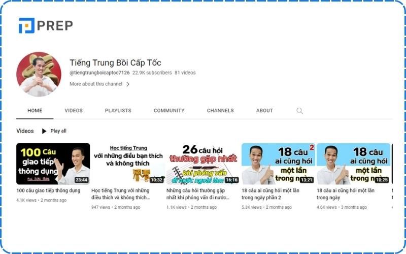 Kênh tiếng Trung bồi cấp tốc