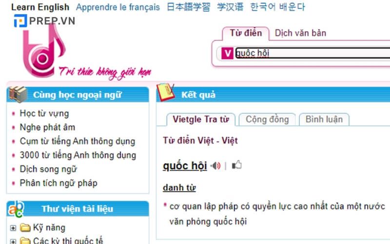 Trang web tra cứu từ điển tiếng Trung Vietgle
