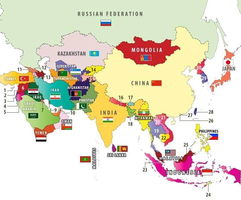 Từ vựng về tên các nước trên thế giới bằng tiếng Anh - Châu Á