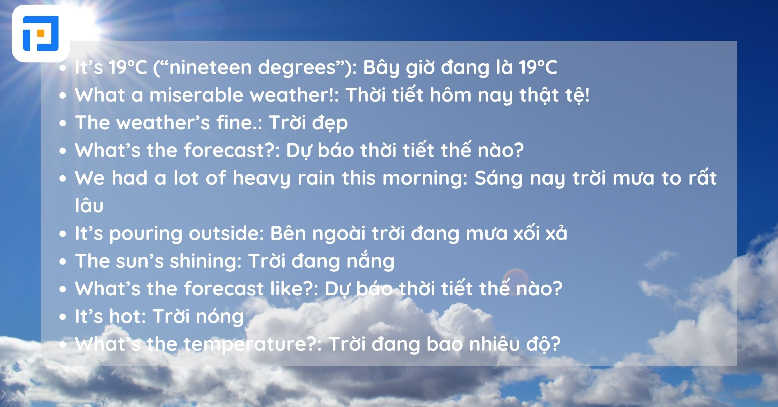 Mẫu câu sử dụng từ vựng về weather