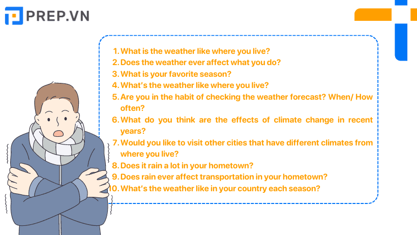 Một số câu hỏi chủ đề Weather Speaking Part 1 IELTS